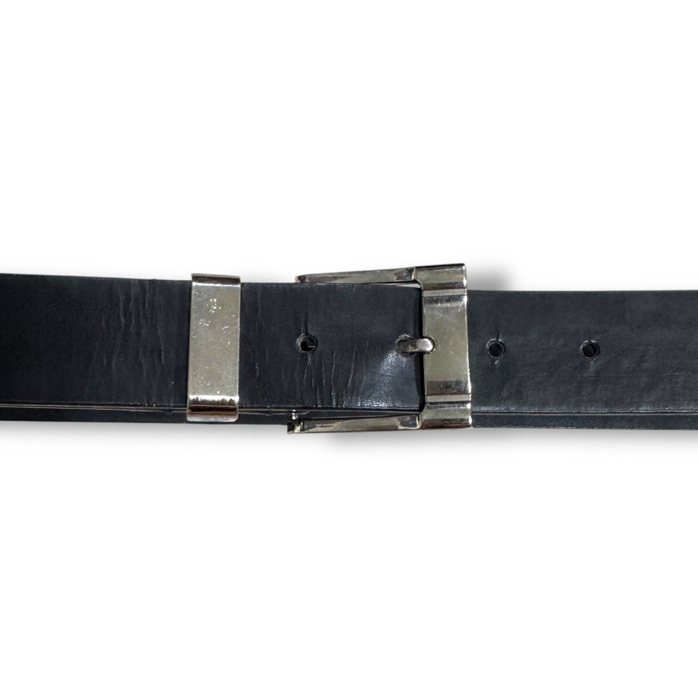 Black Leather Belt Bag with Silver Buckle Men’s Size 44